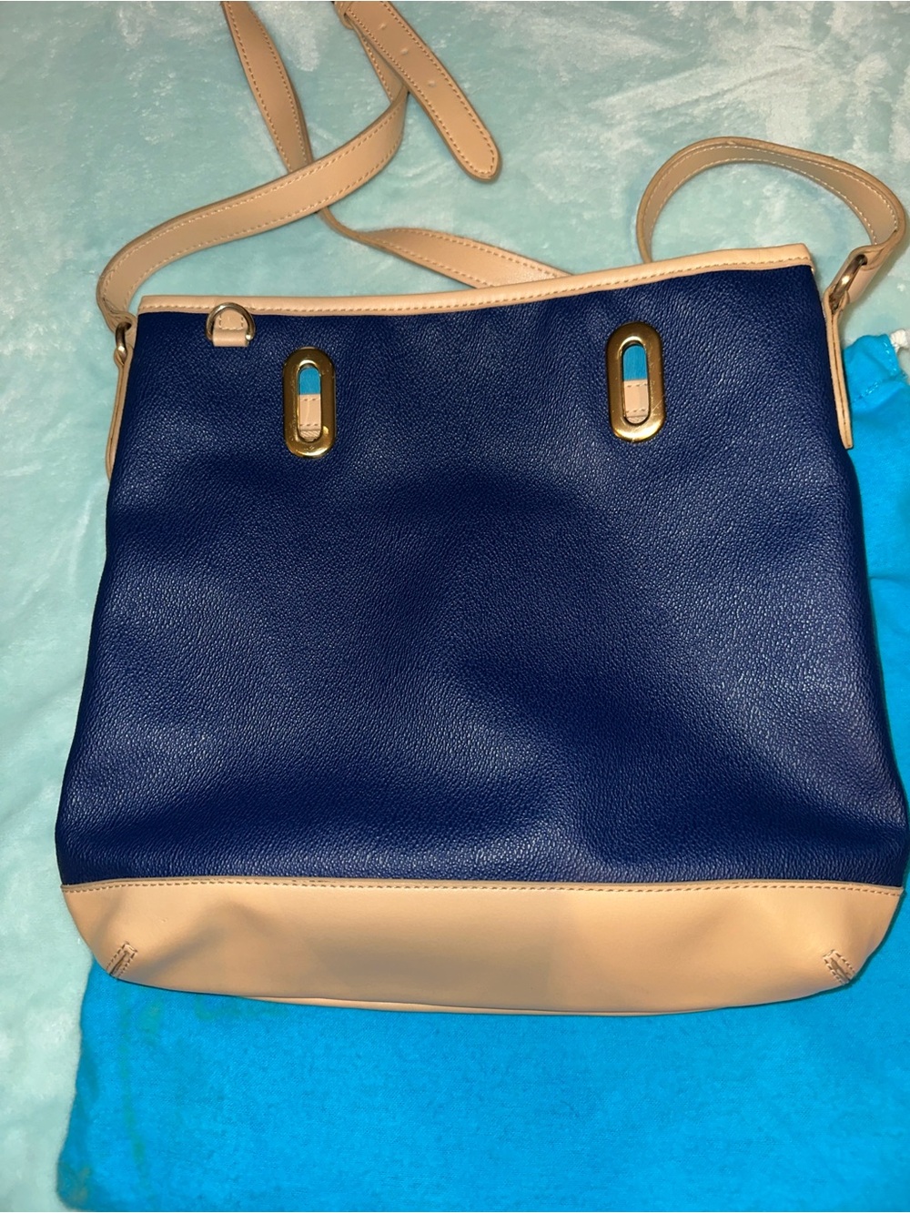 Parazul Navy and Tan Shoulder Crossbody Bag with Gold Accents